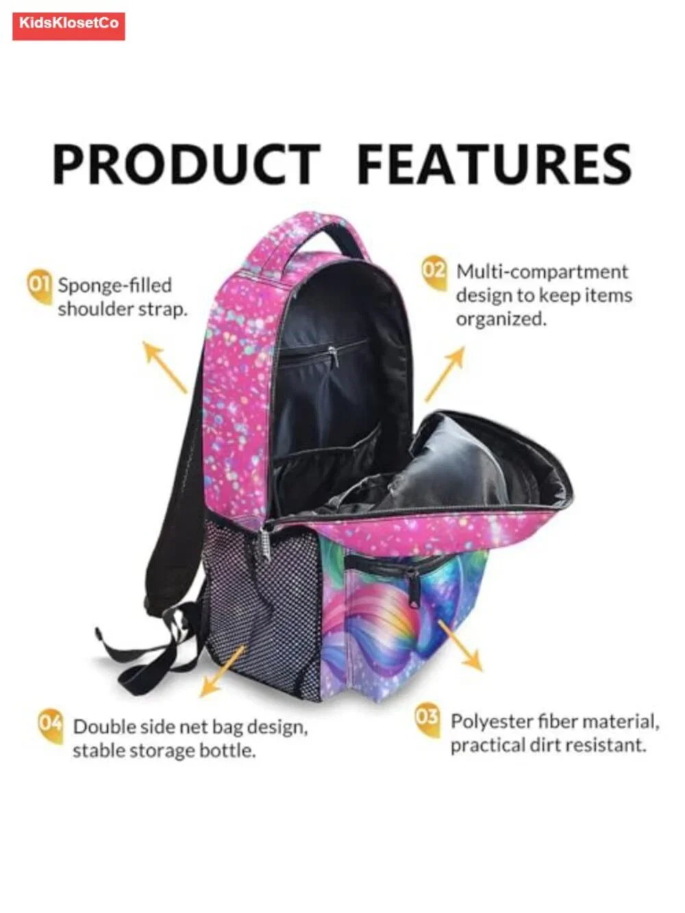 Girls Mermaid School Backpack 17'' Large Capacity Lightweight Polyester Bookbag